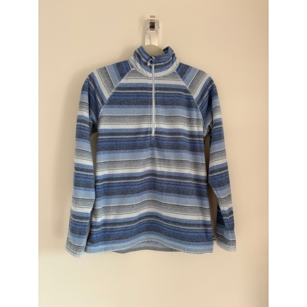 Eddie Bauer Womens Blue Striped Quarter Zip Fleece Pullover Mock Neck Sweater S